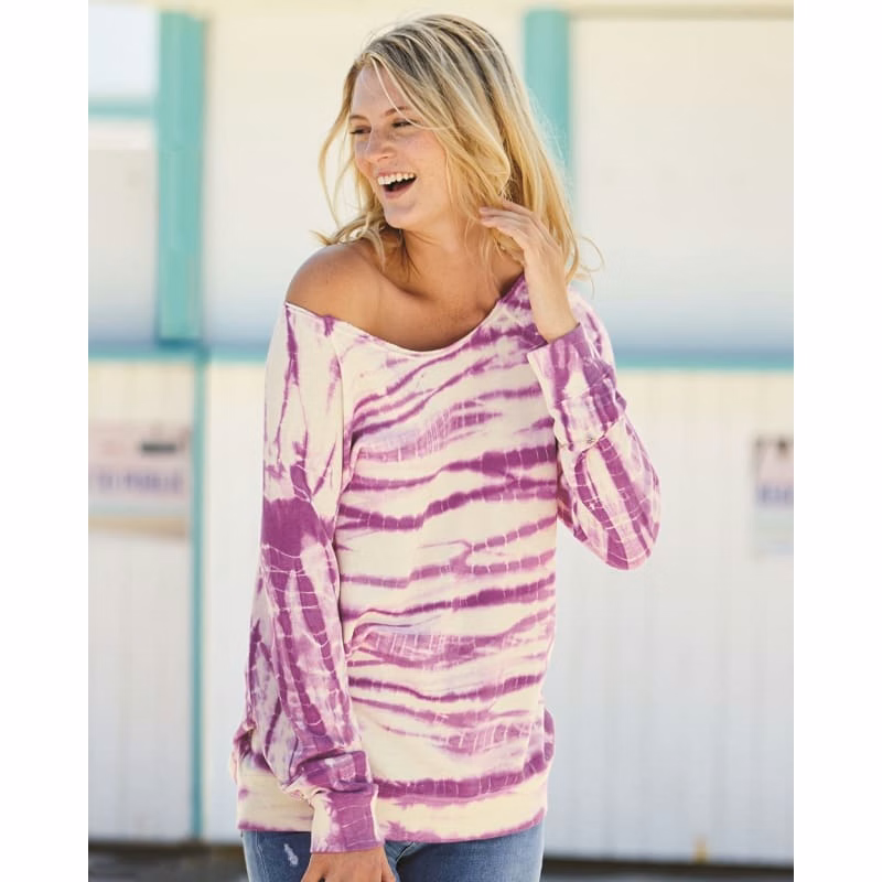 MV Sport Women's French Terry Off-the-Shoulder Tie-Dyed Sweatshirt - W20173