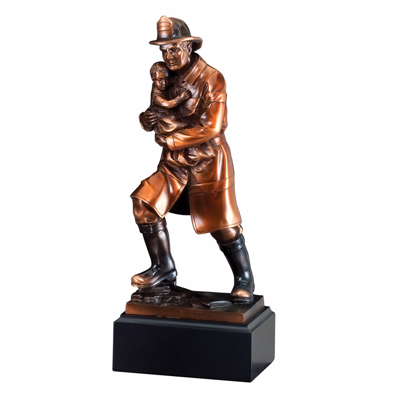 Fireman with Child Resin Sculpture