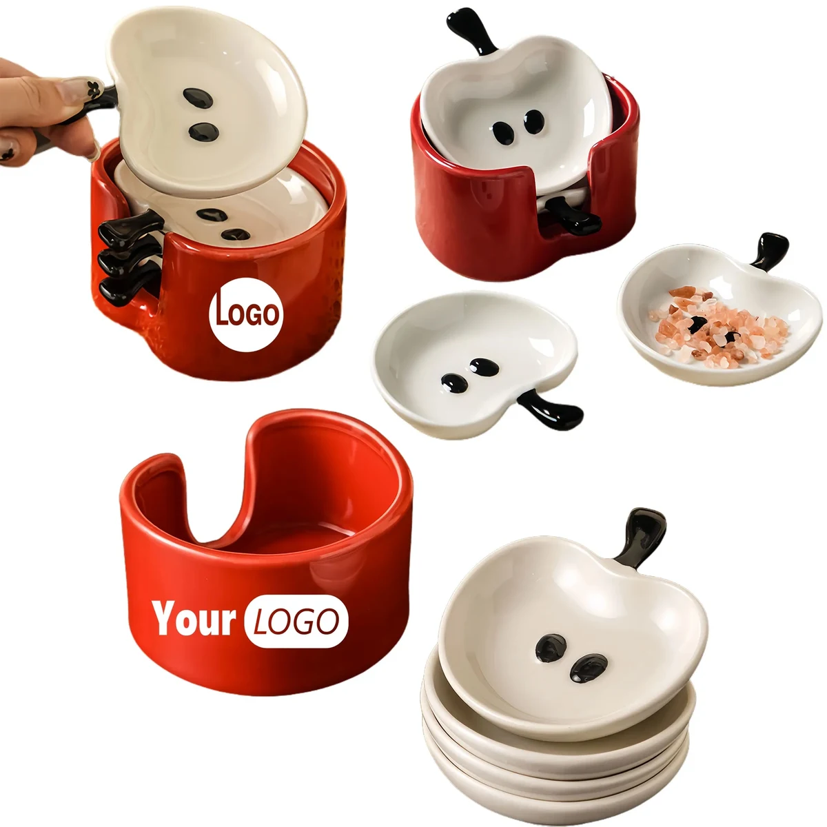 New Creative Apple Shaped Ceramic Dipping Dish Set 1
