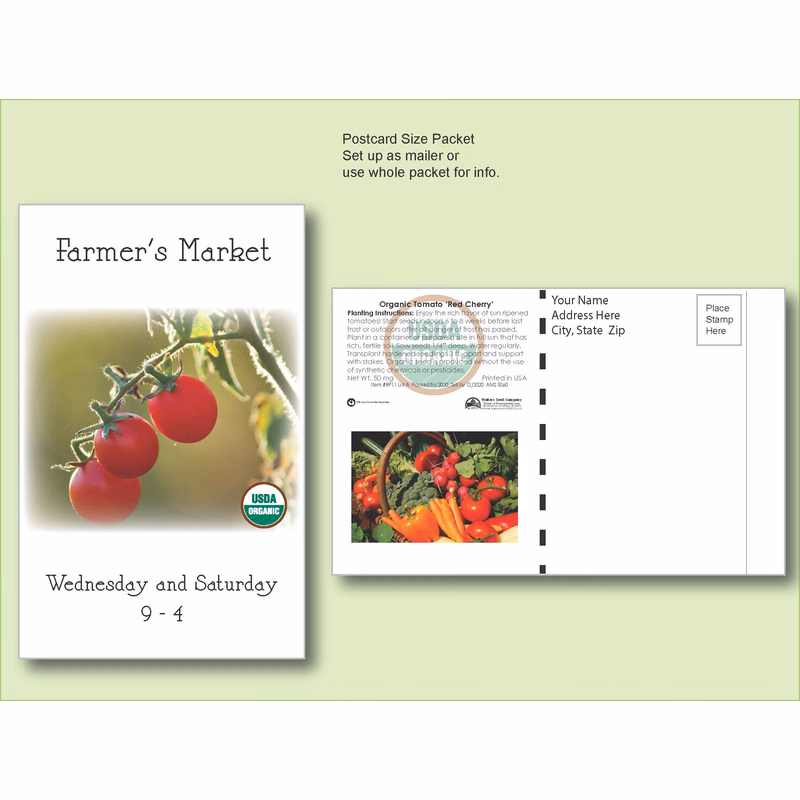 Organic Tomato Red Cherry Seed Packet - Postcard Mailer Size 4" x 6.5"