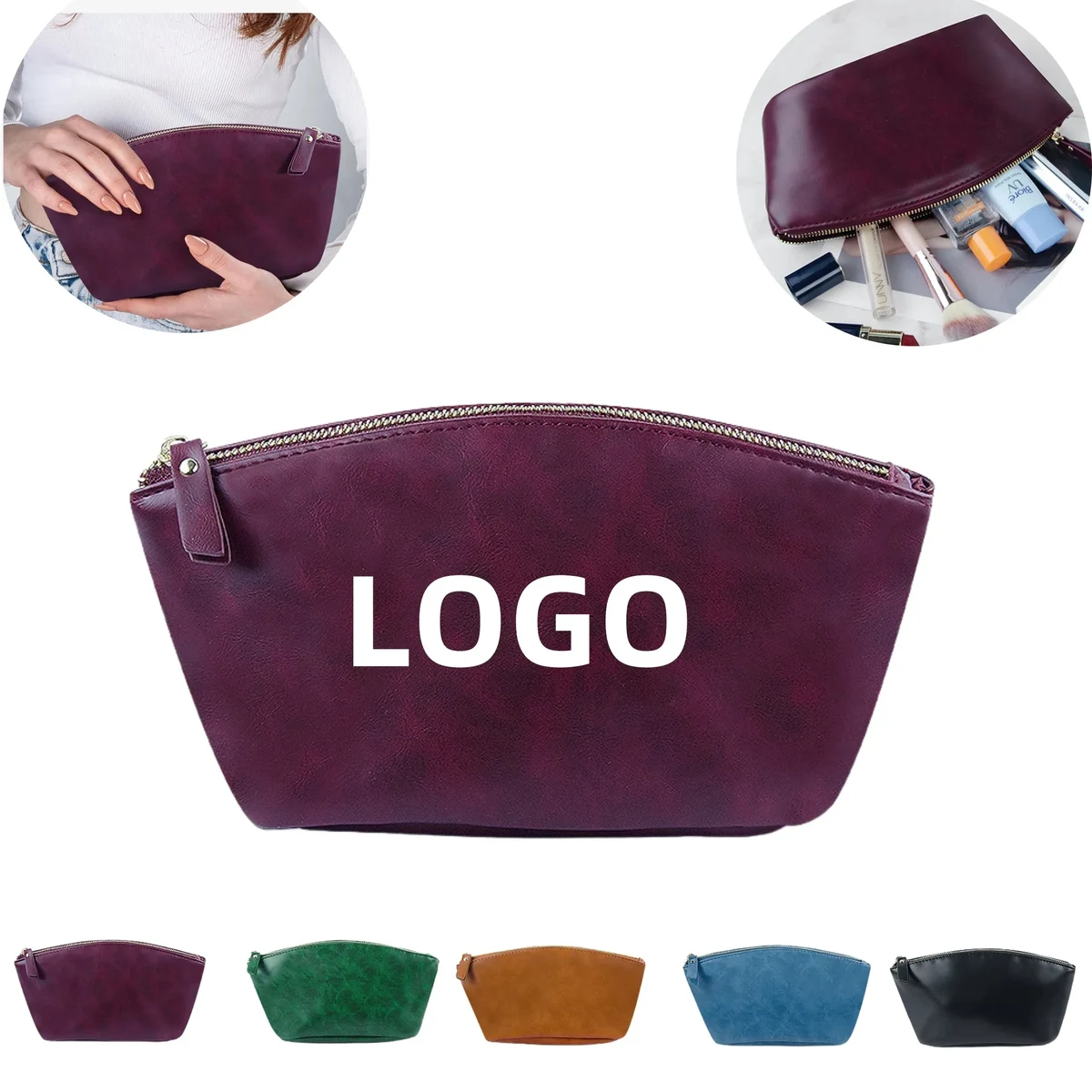 Leather Zipper Cosmetic Pouch Small Makeup Bag For Travel 1