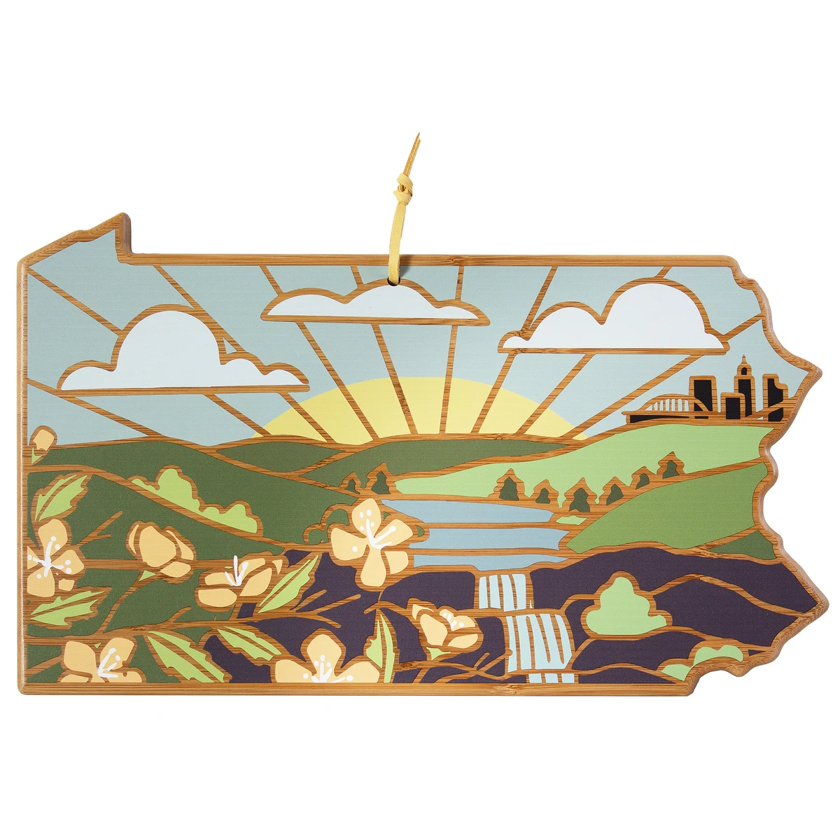 Pennsylvania State Shaped Serving and Cutting Board with Artwork by Summer Stokes 1