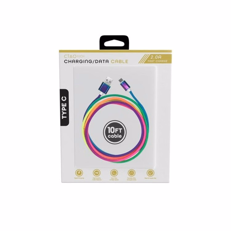 Rainbow Type C Cables - Fast Charging 10'