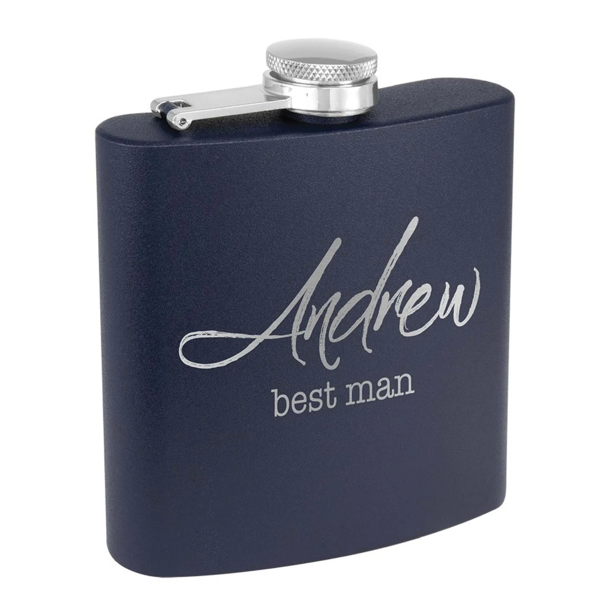 6 Oz. Matte Navy Blue Powder Coated Stainless Steel Flask, custom water bottle with logo imprint 1