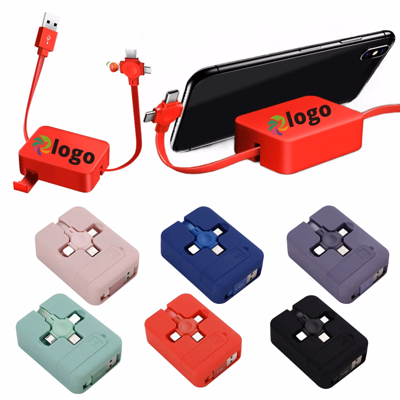 Custom 3 in 1 Multi Retractable Charging Cable with Stand
