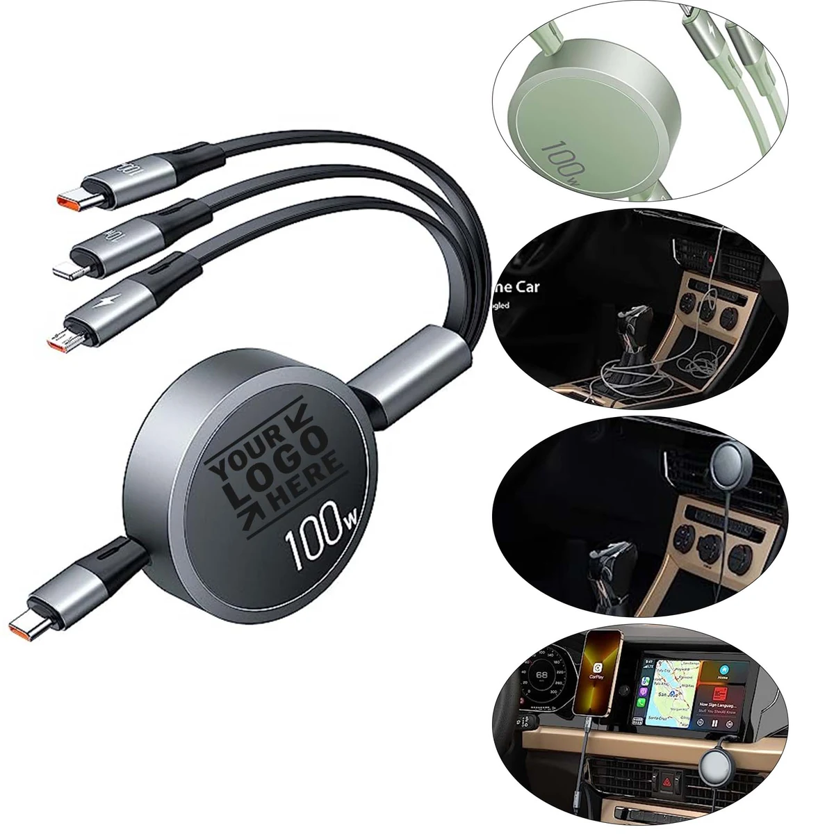 Travel Essential USB Retractable 3in1 Multi Charging Cable with Type C/Micro USB/IP 1