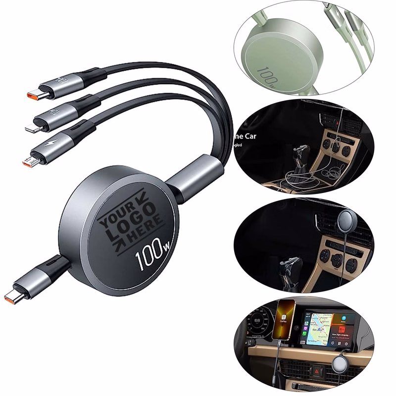 Travel Essential USB Retractable 3in1 Multi Charging Cable with Type C/Micro USB/IP