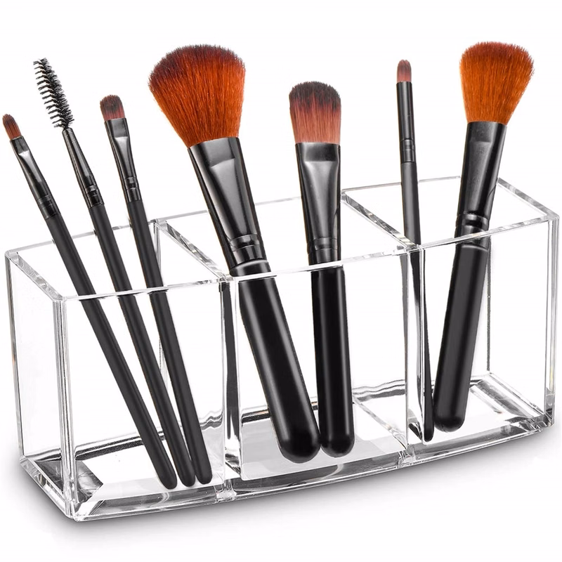 Clear Makeup Brush Holder Organizer with 3 Slots