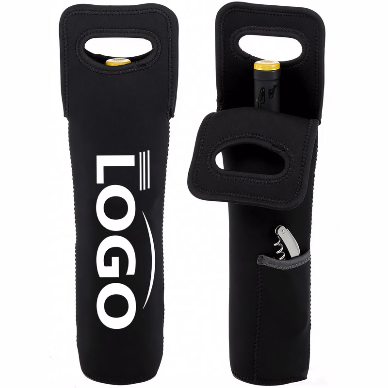 Custom Neoprene Wine Holder With Business Card Pouch