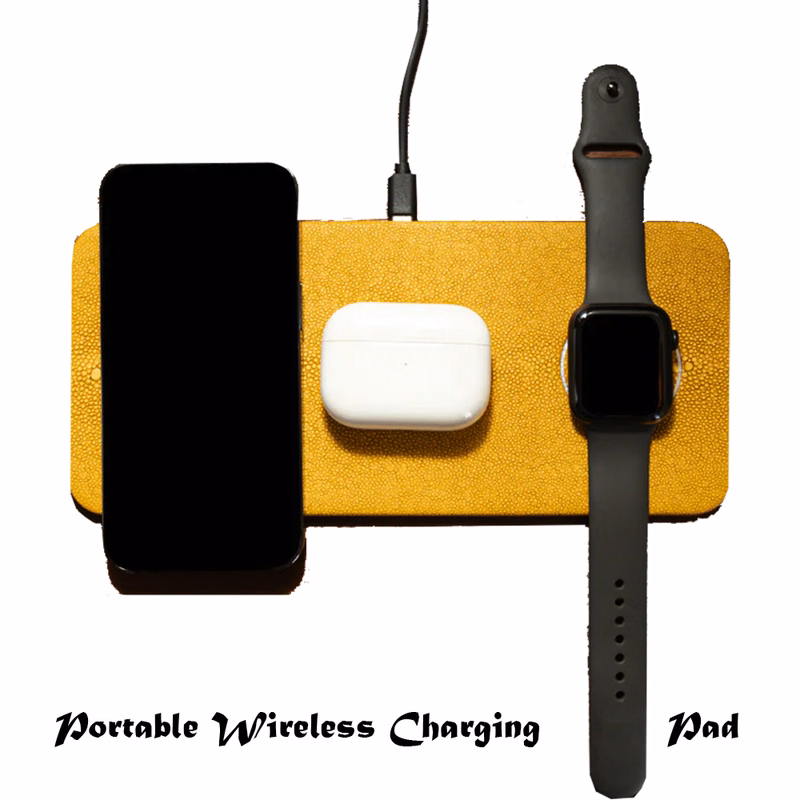 3 in 1 Portable Wireless Fast Chargeing Pad w/Vegan Leather Holder