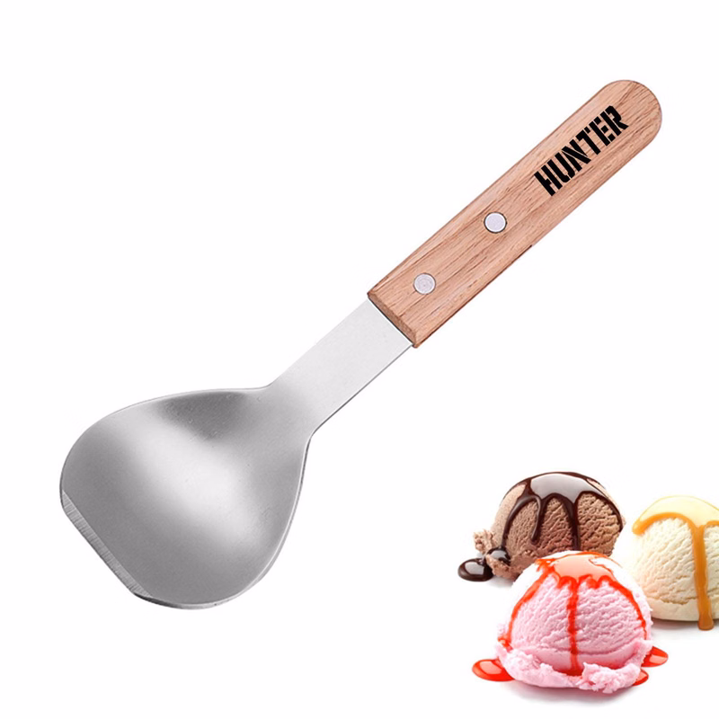 Stainless steel wooden handle ice cream spoon kitchen tool