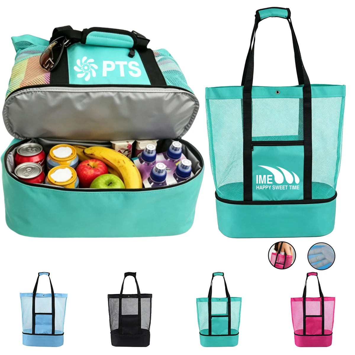 2-In-1 Mesh Beach Tote Bag with Insulated Cooler 1