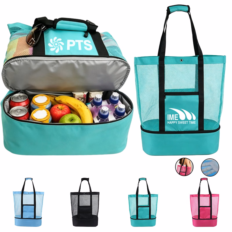 2-In-1 Mesh Beach Tote Bag with Insulated Cooler