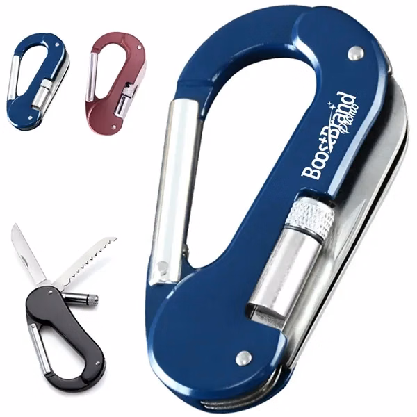 Custom Multi Tool Carabiner with Knife, Saw & Flashlight — Adventure Gear Promo
