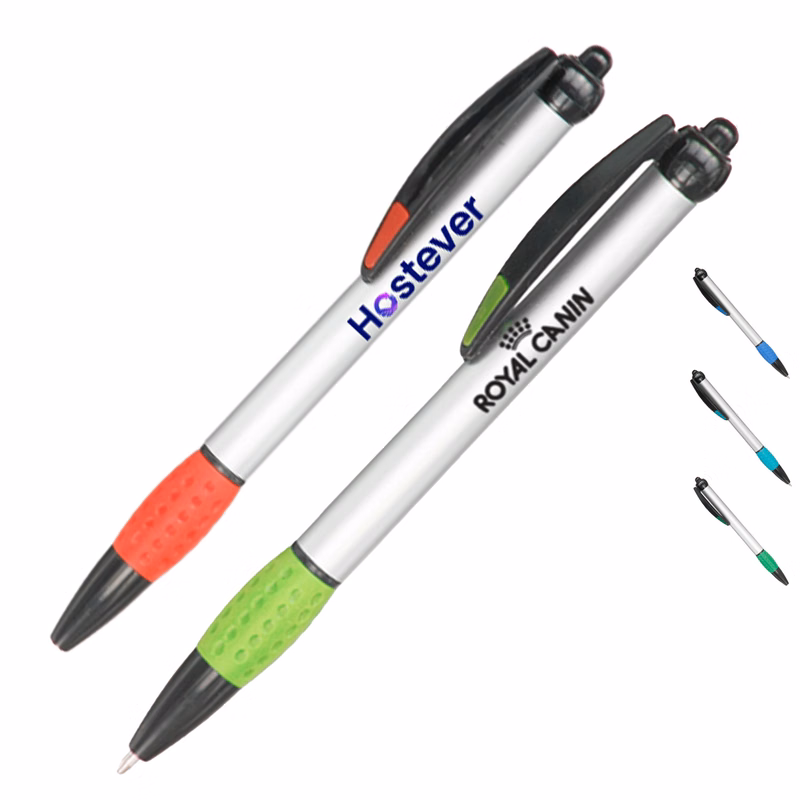 Promotional Plastic Pens w/ Colorful rubber grips Metal Pen