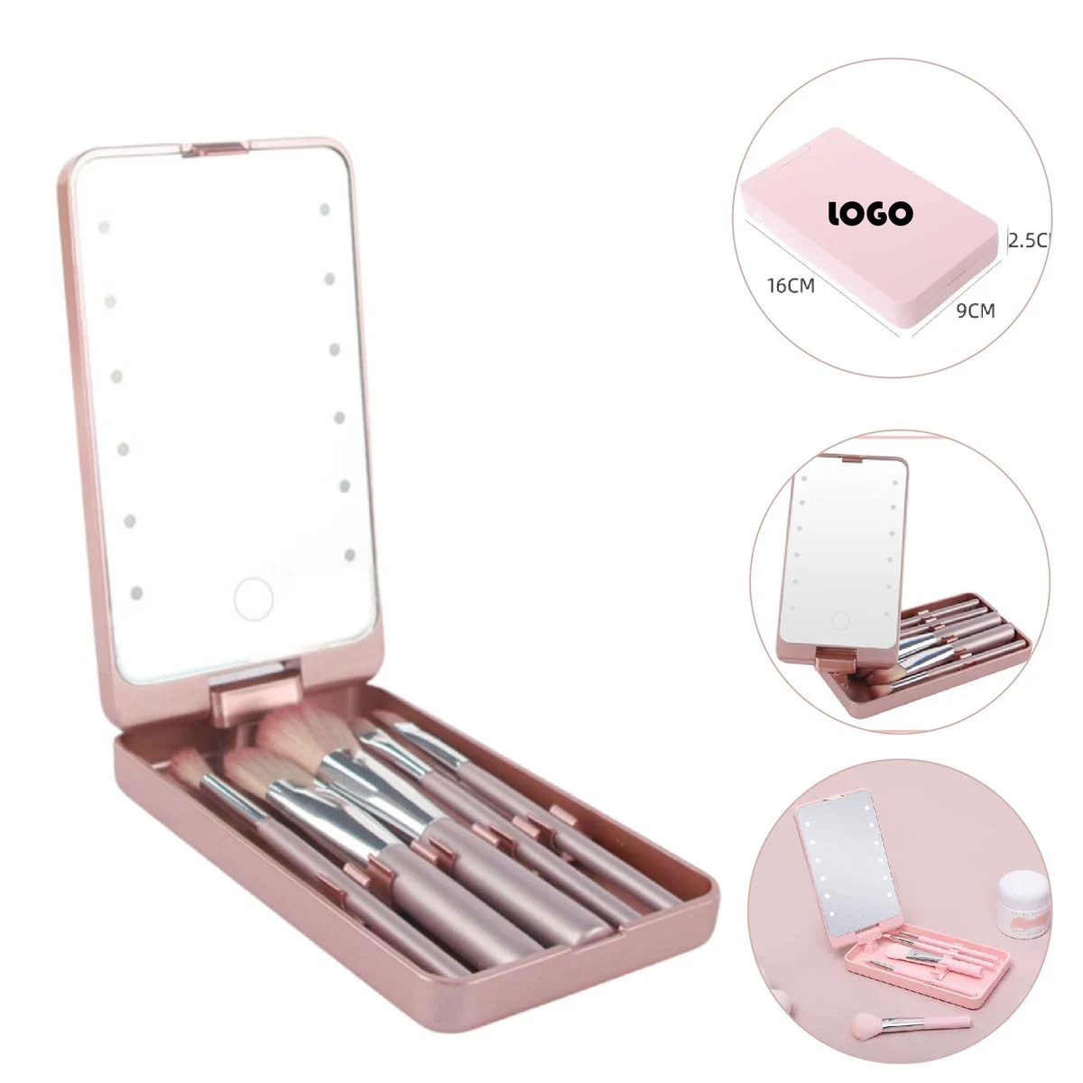 MOQ 5 pcs LED 360??Rotating Dressing Mirror With Makeup Brush 1