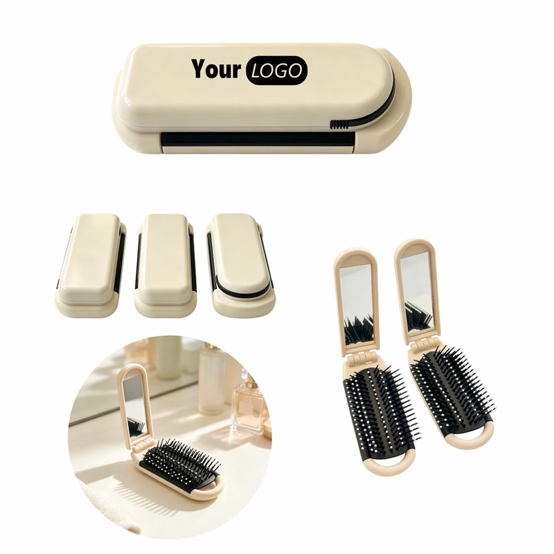 2-in-1 Folding Hair Comb with Makeup Mirror