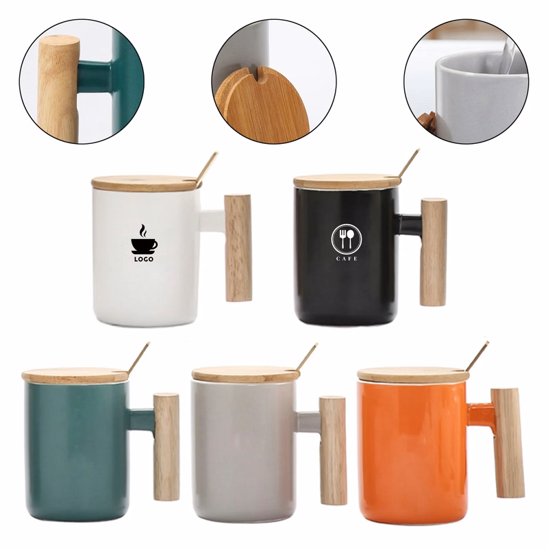 Wooden Handle Ceramic Mugs
