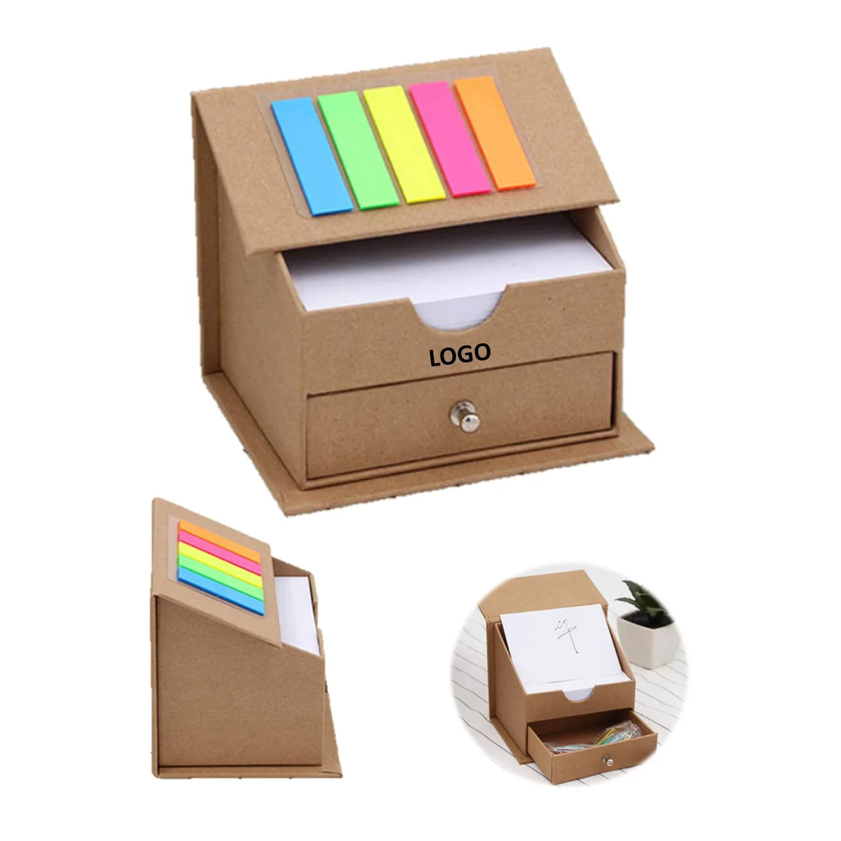 House Shape Sticky Notes Drawer Box With Paper Clip 1