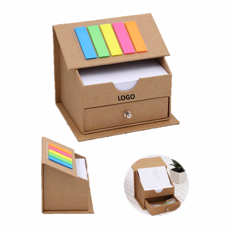 House Shape Sticky Notes Drawer Box With Paper Clip