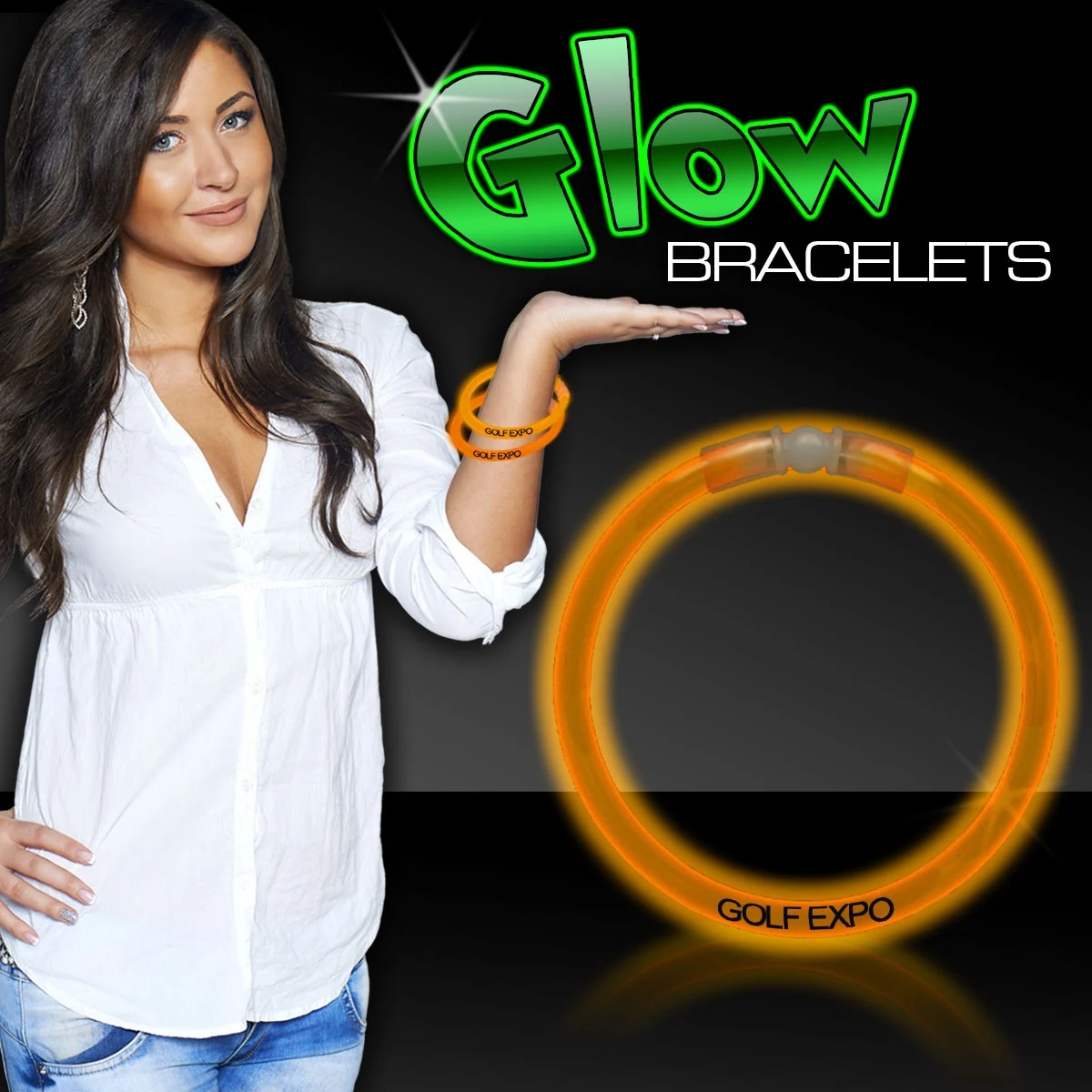 Orange 8" Single Color Superior Light Up Glow Bracelet(Hot Stamp) 1