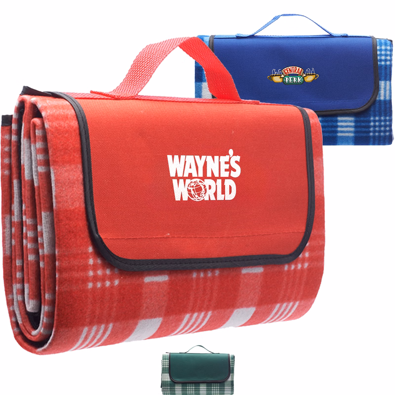 Roll Up Picnic Blanket w/ Custom Logo Checkered Design