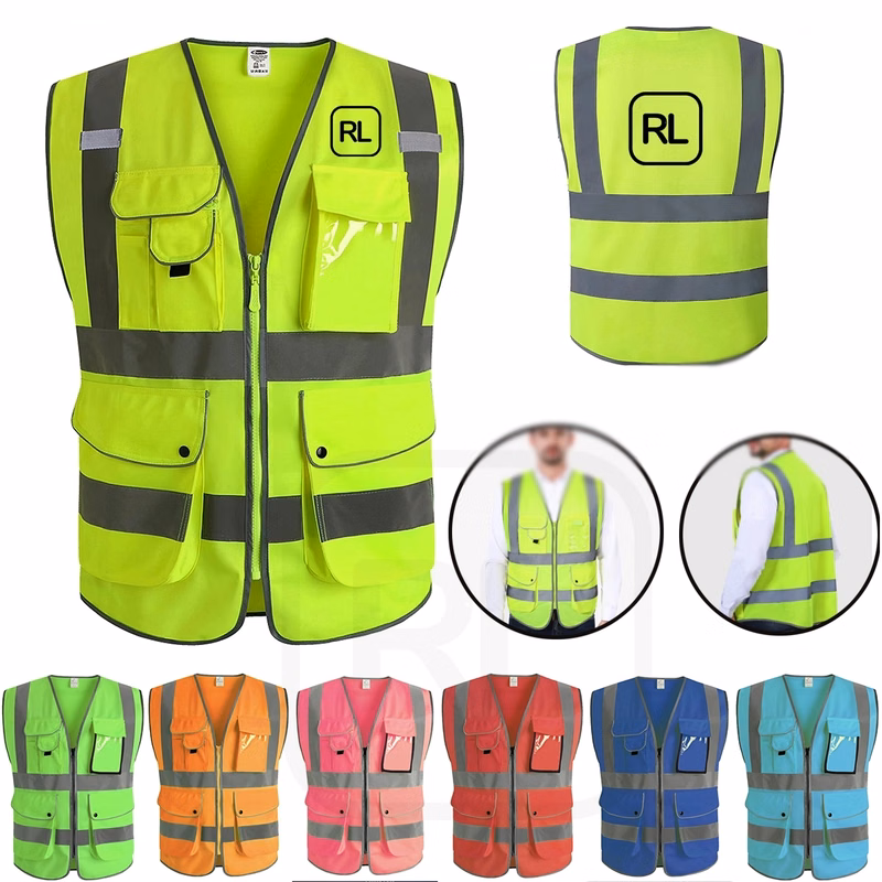 9 Pockets High Visibility Zipper Front Safety Vest