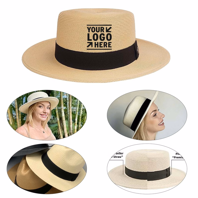 Women Men Fine Braid Pine/ Star Deor Boater Straw Beach UPF50+ Sun Hat