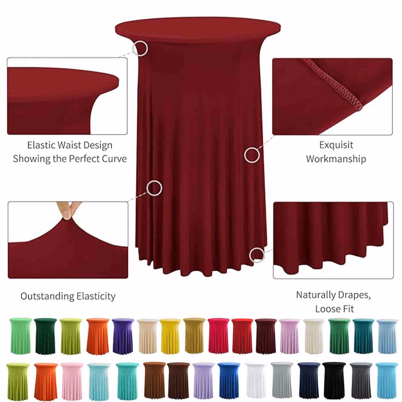 Cocktail Round Table Cover Spandex Stretch Tablecloth with Skirt