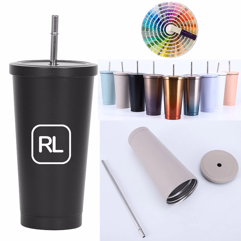 17 Oz Insulated Double Wall Tumbler With Lid And Straws