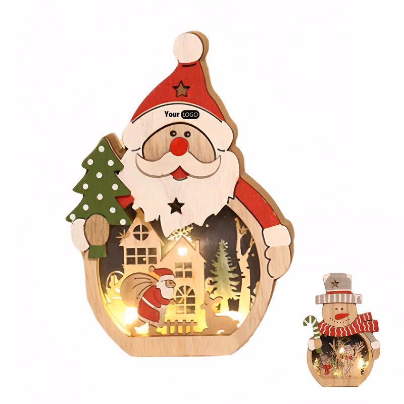 Wooden Led Illuminated Santa Claus Ornament