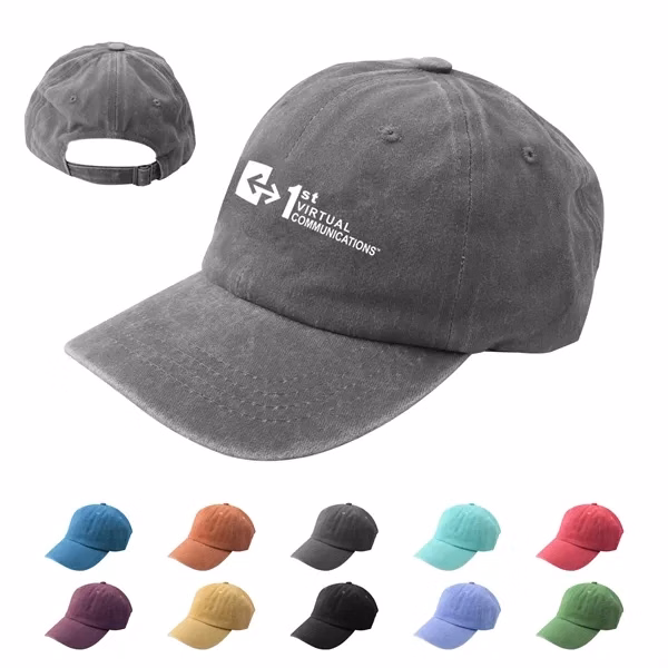 Custom Vintage Washed Cotton Baseball Cap With Ponytail Slot — Team Sports Promo Hat