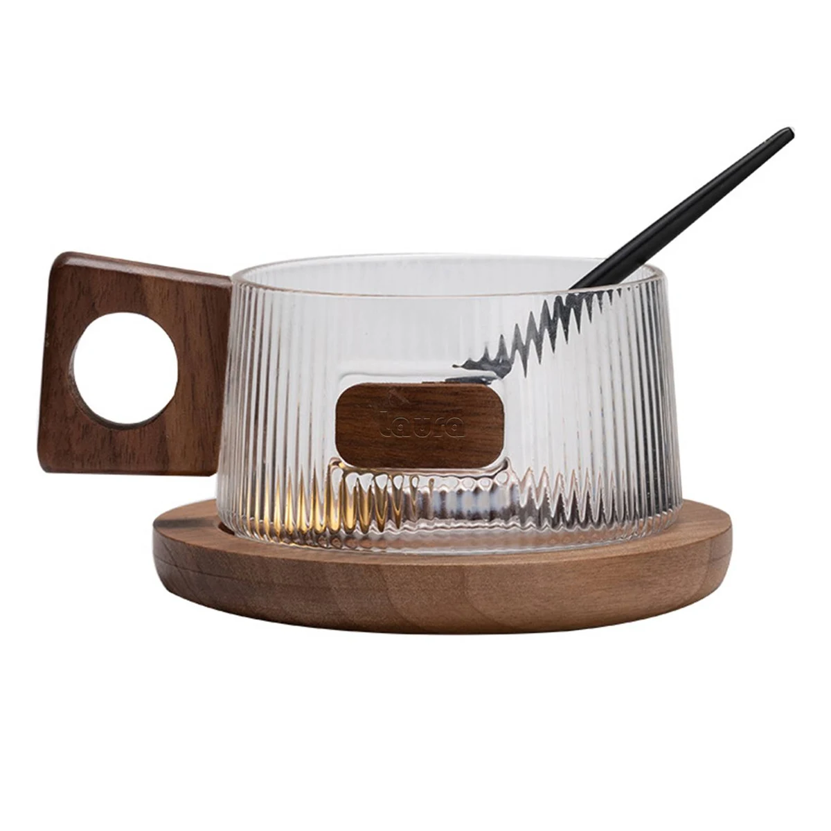 Glass Latte Cup with Wooden Handle 1