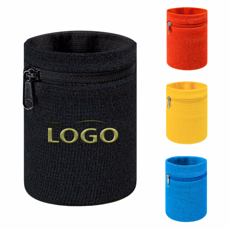 Cotton Sports Wristband with Zipper Pocket