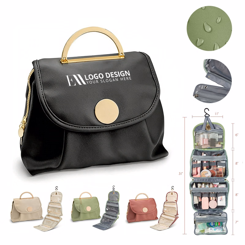 Water-Resistant Leather Hanging Toiletry Bag