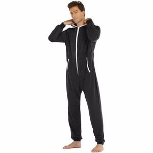 Men'S Hooded Jumpsuit Zip Up One Piece Pajamas