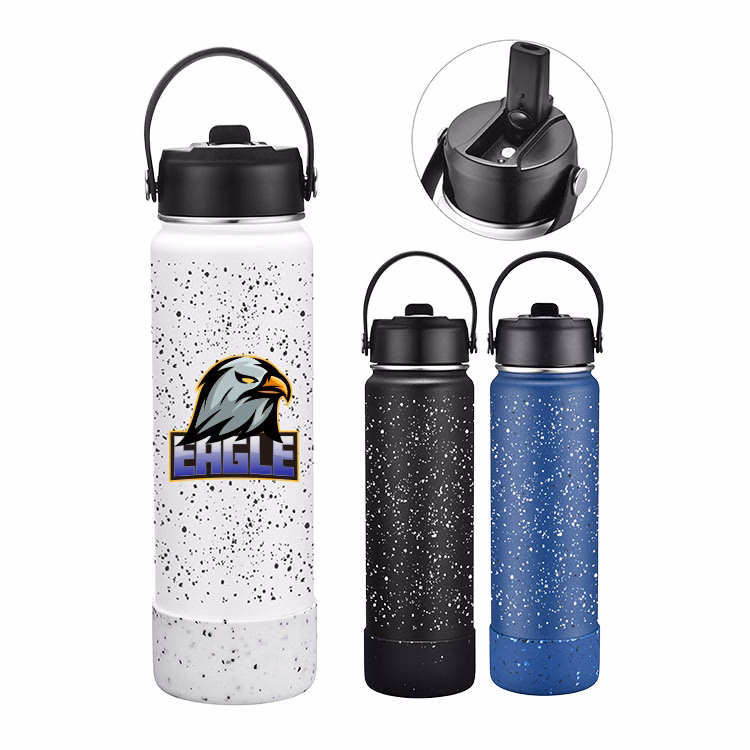 27 OZ. Speckled Design Vacuum Water Bottle w/Spout & Silicone Bottom