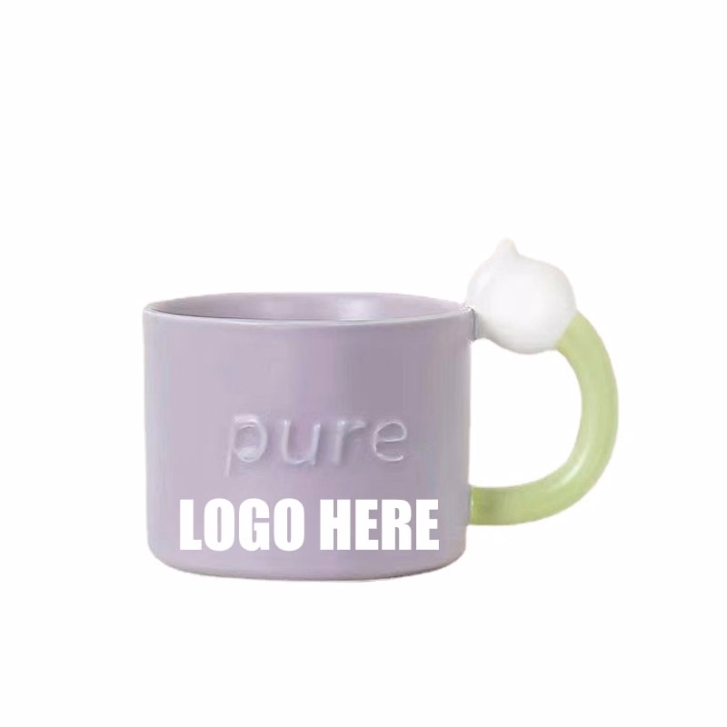 Custom 12 OZ Ceramic Cute Milk Coffee Mug with flower handle