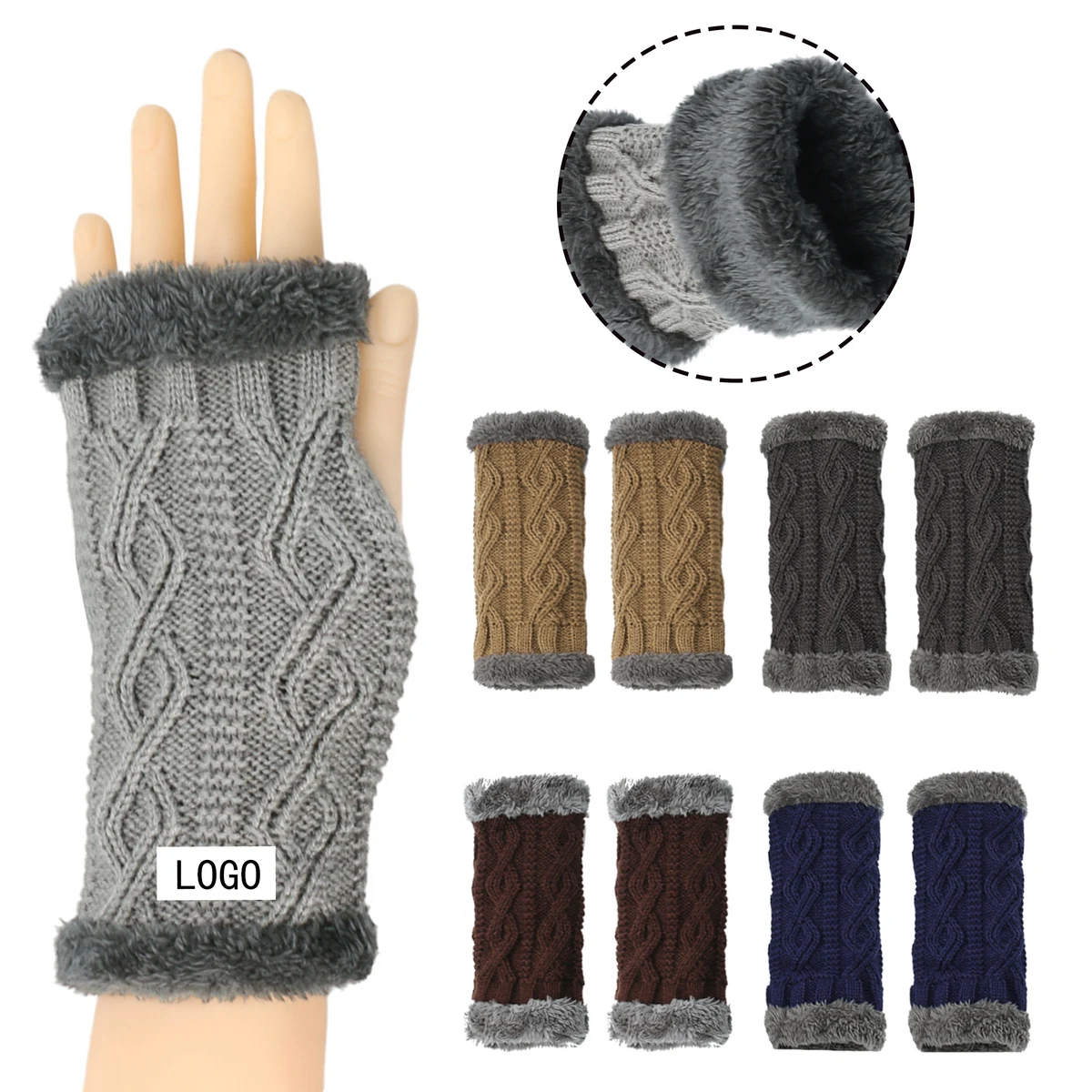 Bare Finger Knitted Thick Wrist Gloves 1