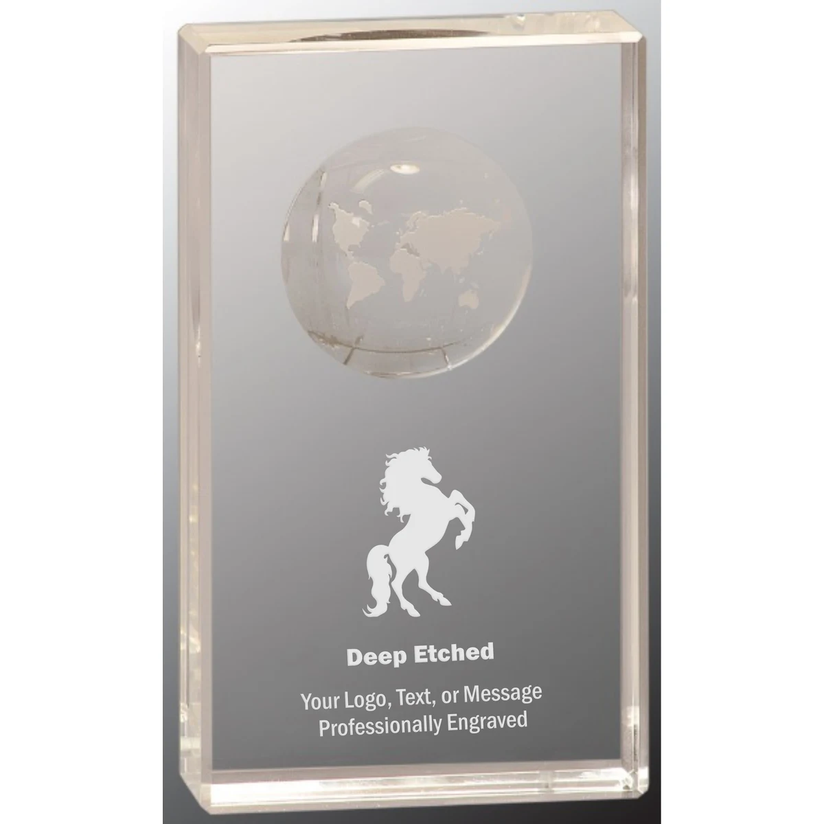 6" Clear Crystal Rectangle Award with Globe Etching 1