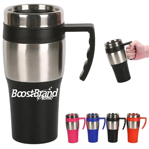 Custom 15 oz Stainless Steel Insulated Travel Mug — Coffee Work Essential 1