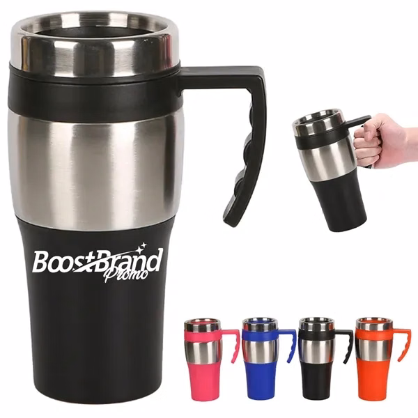 Custom 15 oz Stainless Steel Insulated Travel Mug — Coffee Work Essential