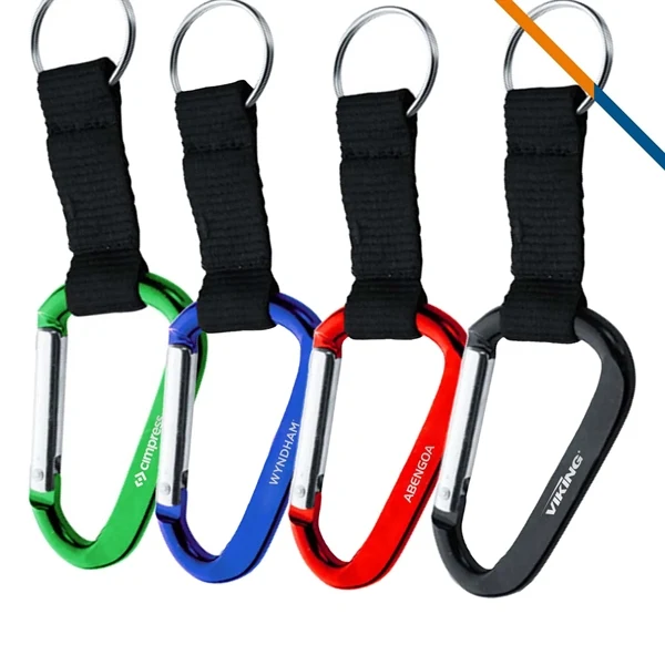 Custom Metal Carabiner Keychain with Threaded Strap — Durable Outdoor Attachment Key Ring 1