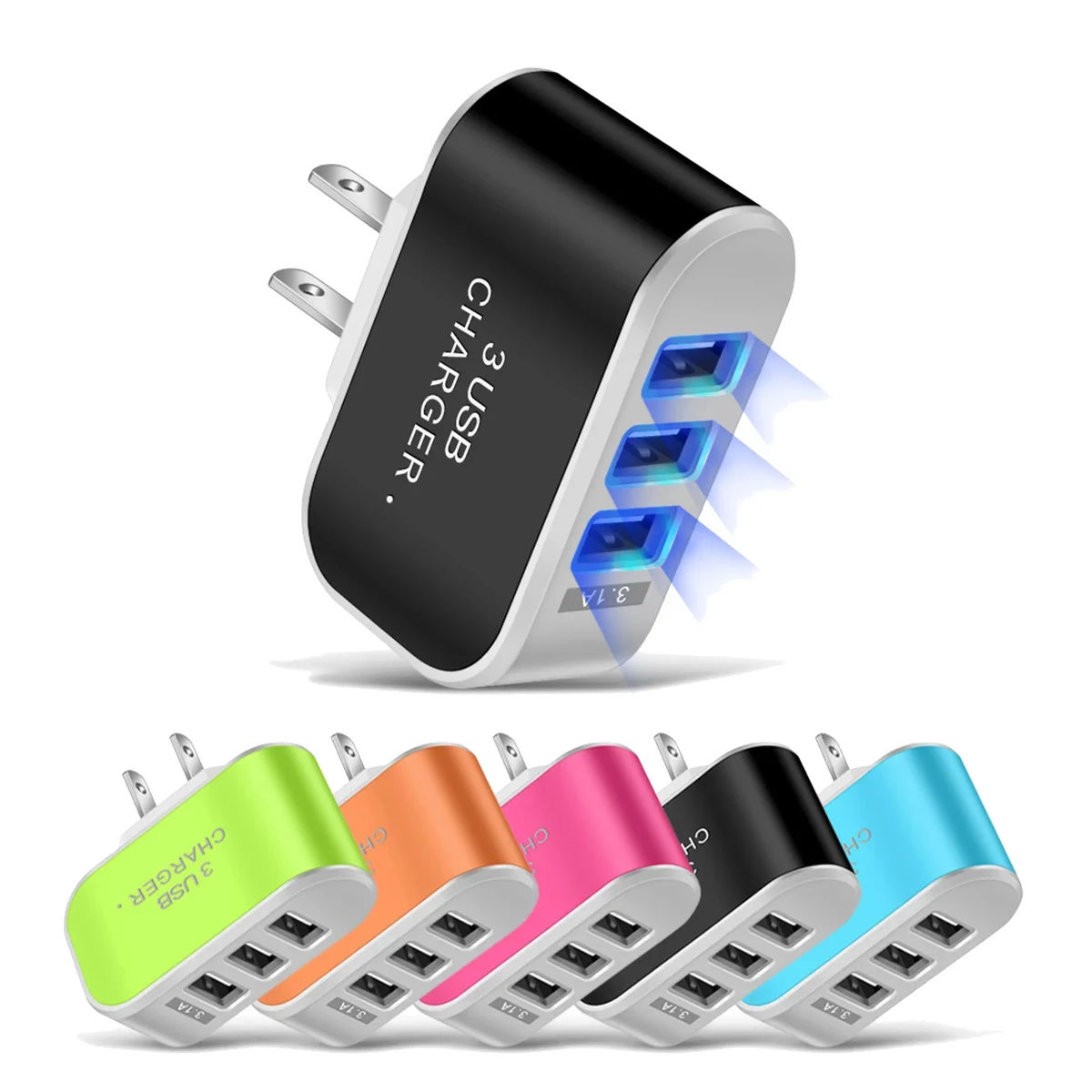 Glow Portable 3 Port USB Charger Cube Plug 1