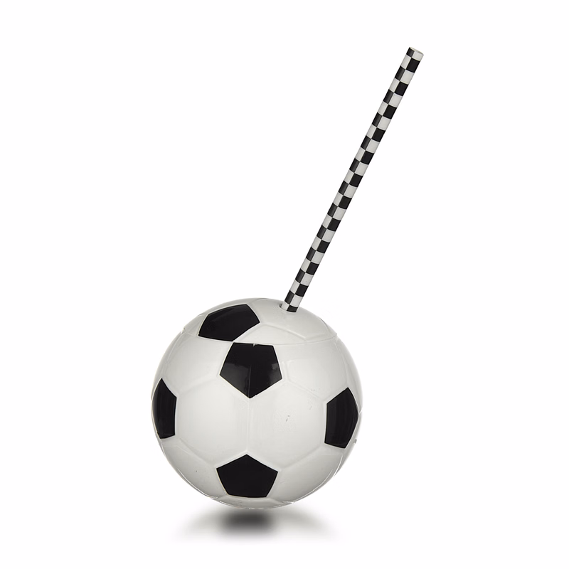 Football Shaped Plastic Drinking Ball Cup with Straw