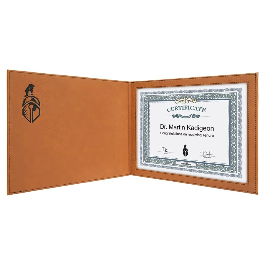 9" x 12" Rawhide Leatherette Certificate Holder for 8 1/2" x 11" 1