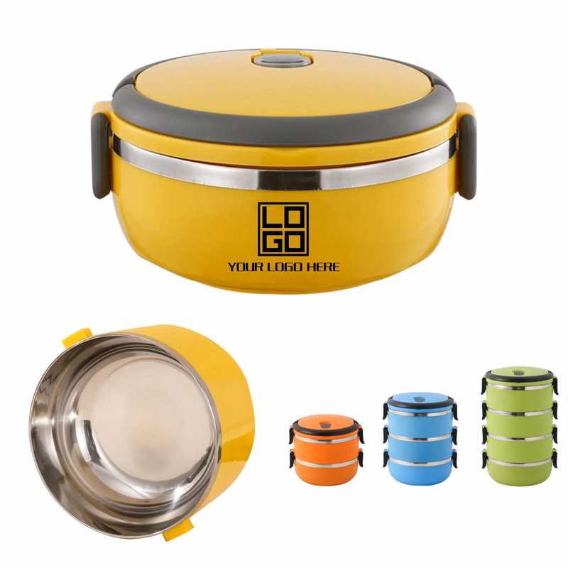 Tier Stackable Round Bento Lunch Box Leakproof Reusable