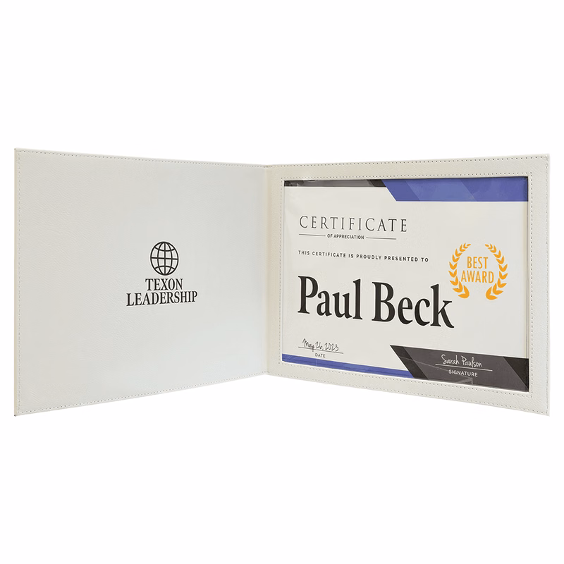 9" x 12" White Leatherette Certificate Holder