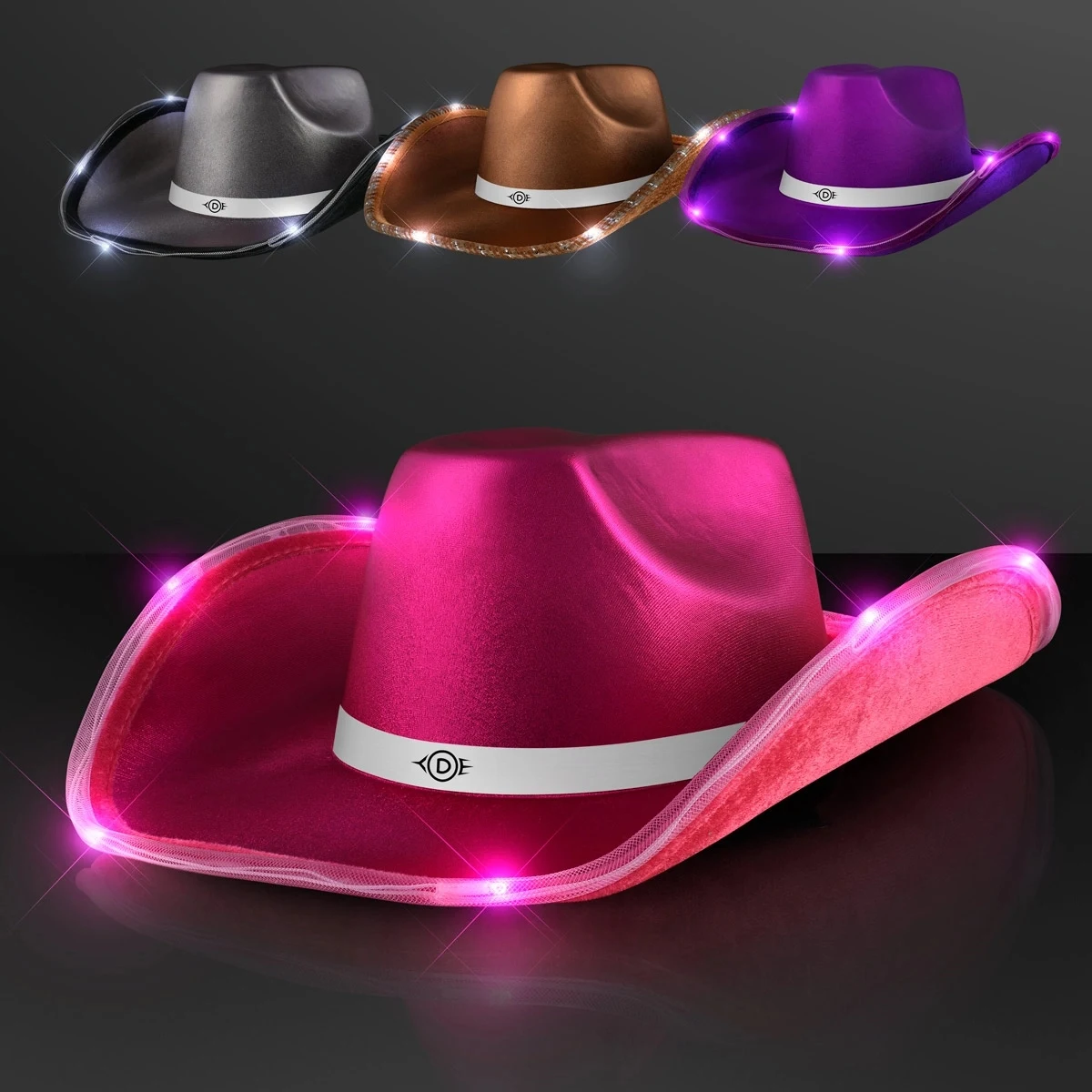 Deluxe Shiny Light Up Cowboy Hat with White Band 1