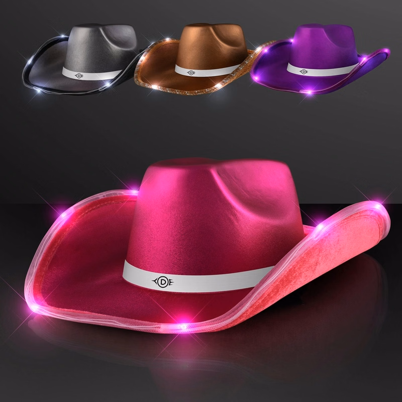 Deluxe Shiny Light Up Cowboy Hat with White Band